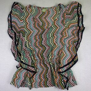 Urban Nomad Earthbound Trading Co Womens Boho Zigzag Print Blouse Top XL Cottage